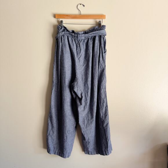 Lucky Brand Blue + White Striped Chambray Pull On Wide Leg Coastal Pants Large - Picture 8 of 10